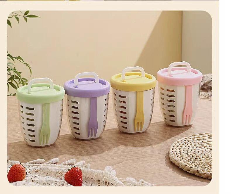 Product Introduction of Cốc Trái Cây, Cầm Tay, Có Rãnh Và Nĩa, Thích Hợp Cho Bữa Sáng, Salad, Mang Đi Và Dã Ngoại, Có Thể Dùng Làm Cốc Yến Mạch lọ đựng cọ trang điểm bình  hb 8