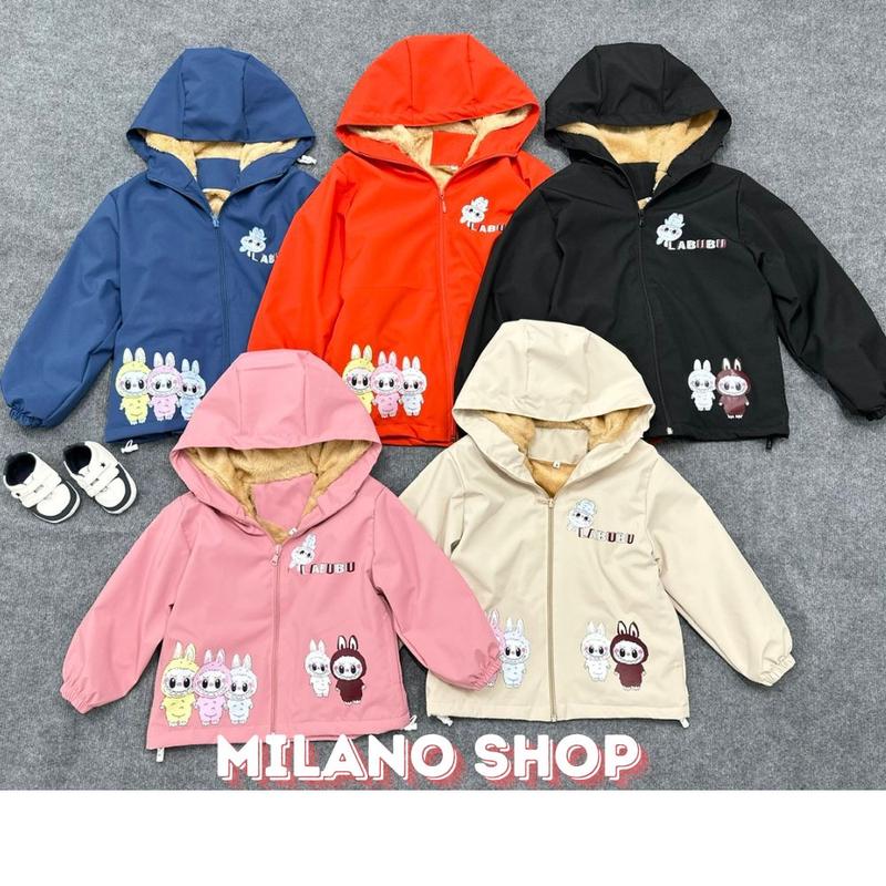 Áo Khoác Gió Lót Lông Labubu Cho Bé Vải Gió Chống Nước Chống Gió Có Mũ Siêu Xinh