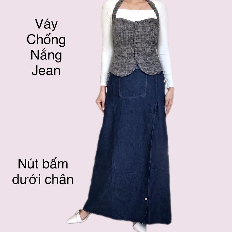Váy Chống Nắng Jeans Kate Cao Cấp Dày - Mềm Xẻ Tà Bảo Nhi Shop, Dài 95cm Nữ Women Voi Nhung Cạp Cao chân  váy Voan