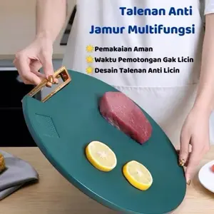 (baru) TALENAN Bulat Anti Jamur 2in1 Alas Tatakan Pemotong Buah Sayuran Daging Dengan Parutan Mini Cutting Board Anti-Bacteria Papan PE Serbaguna Pegangan Putar