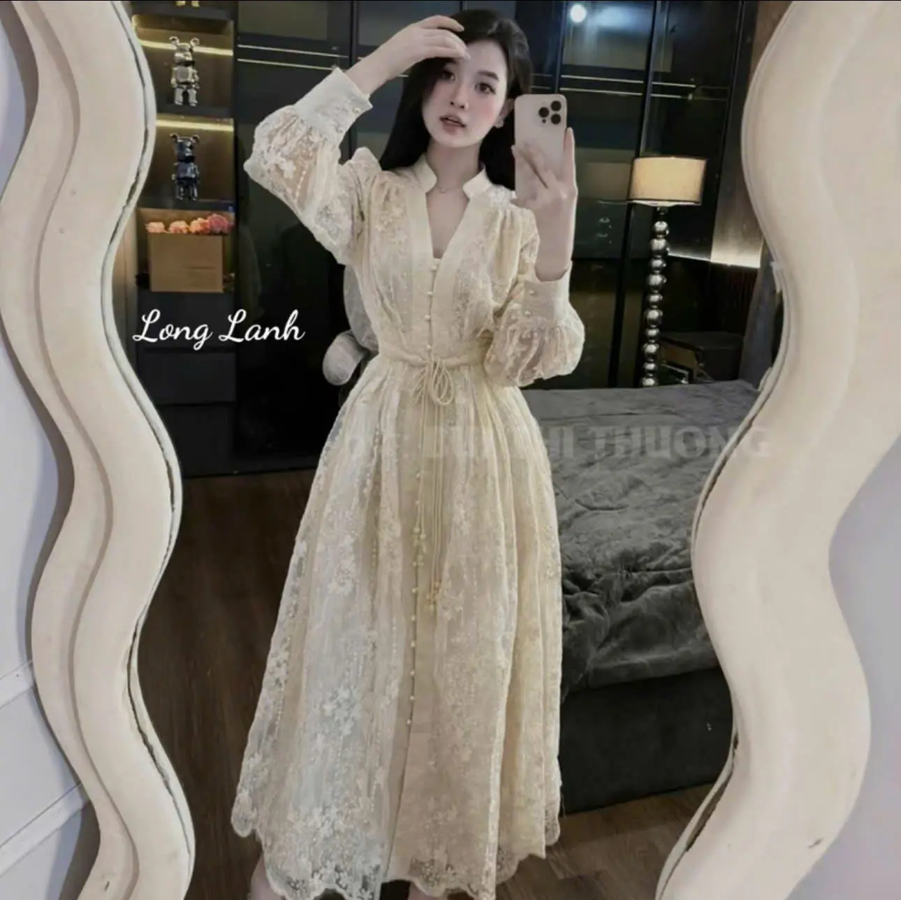 Váy dài ren kèm dây đai tiểu thư cho nữ - Bông Xinhne