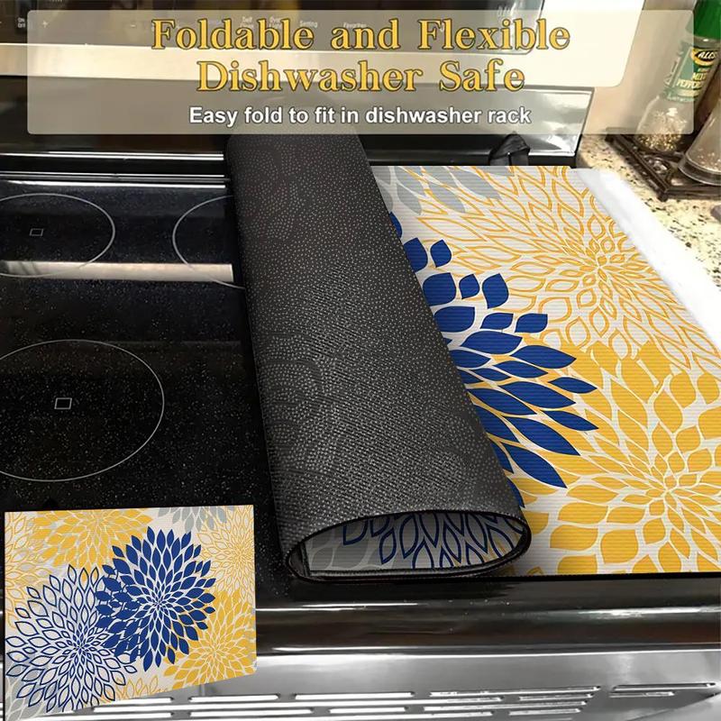 Floral Pattern Heat Resistant Oven Liner, Non Slip & Waterproof Oven Mat, Dustproof Oven Pad for Home Kitchen, Kitchen Accessories 8