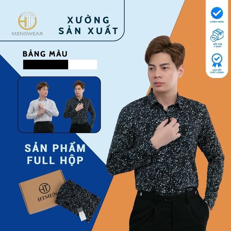 Áo sơ mi hoạ tiết chấm bi nam chất vải lụa mềm chống nhăn thời trang nam HT Menswear/Đen Shirt