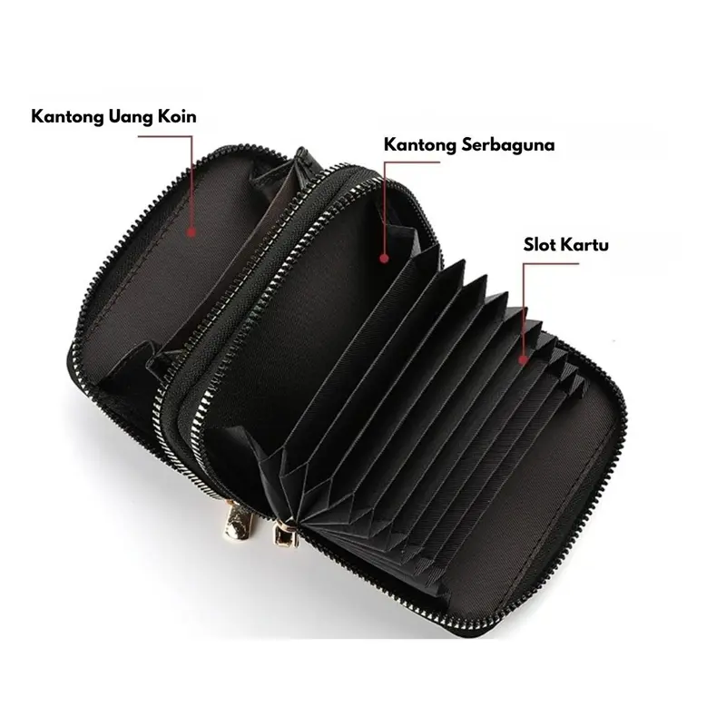 DOMPET LIPAT WANITA 2 RESLETING KULIT WA599B5 KECIL HITAM KARTU UANG KOIN MINI MURAH BATAM PENDEK KEKINIAN KOREA CEWEK LENIA PREMIUM POLOS LUCU 7