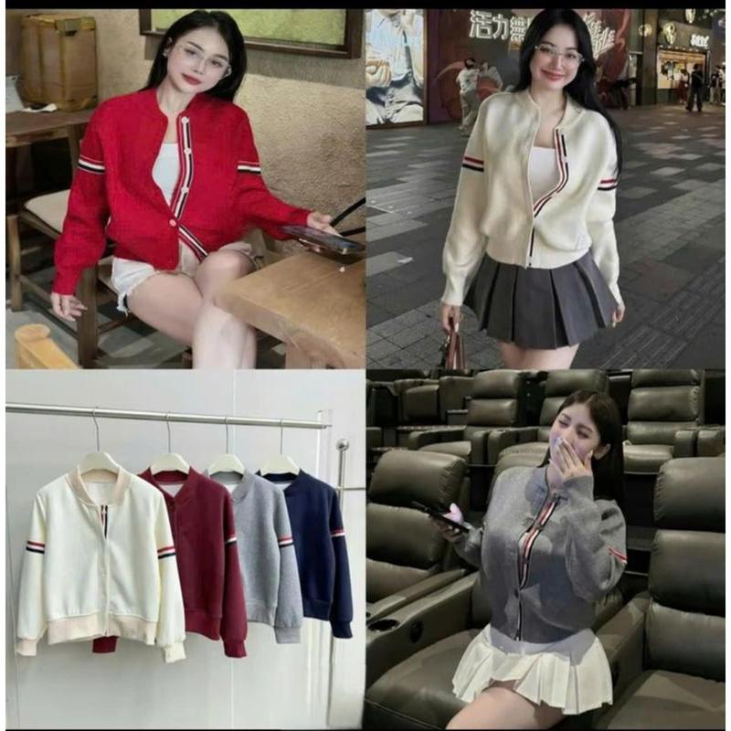 NỈ BÔNG ÁO KHOÁC BOMBER NỮ CHẠY SỌC NỔI ĐÍNH CÚC FORM VỪA 35_55KG Chất NỈ TAU phong cách trẻ trung dễ phối đồ top nhận làm theo yêu cầu