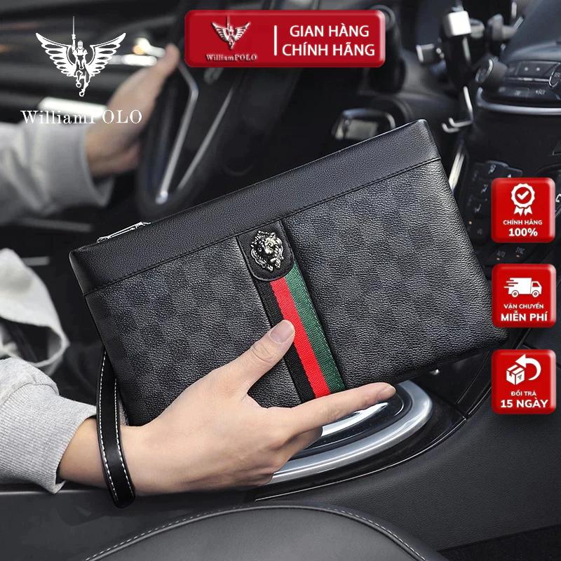 Ví Cầm Tay Nam Da Bò, Clutch Nam Hàng Hiệu WilliamPoLo Túi kẹp nách nam Cao Cấp WLC15 size 28cm
