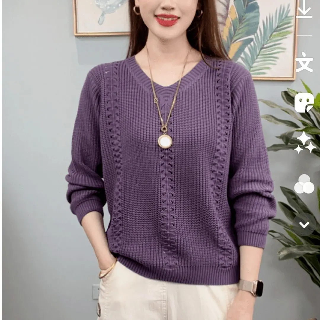 Áo Lớp Cơ Sở Dệt Kim, Đi Chơi Và Đi Làm, Cổ Chữ V, Bộ Sưu Tập Thu Đông 2024, Hàng Mới Về, Áo Sơ Mi Phong Cách Phương Tây Cao Cấp, Áo Cỡ Lớn Và Áo Cánh Nhỏ Nữ Top Women