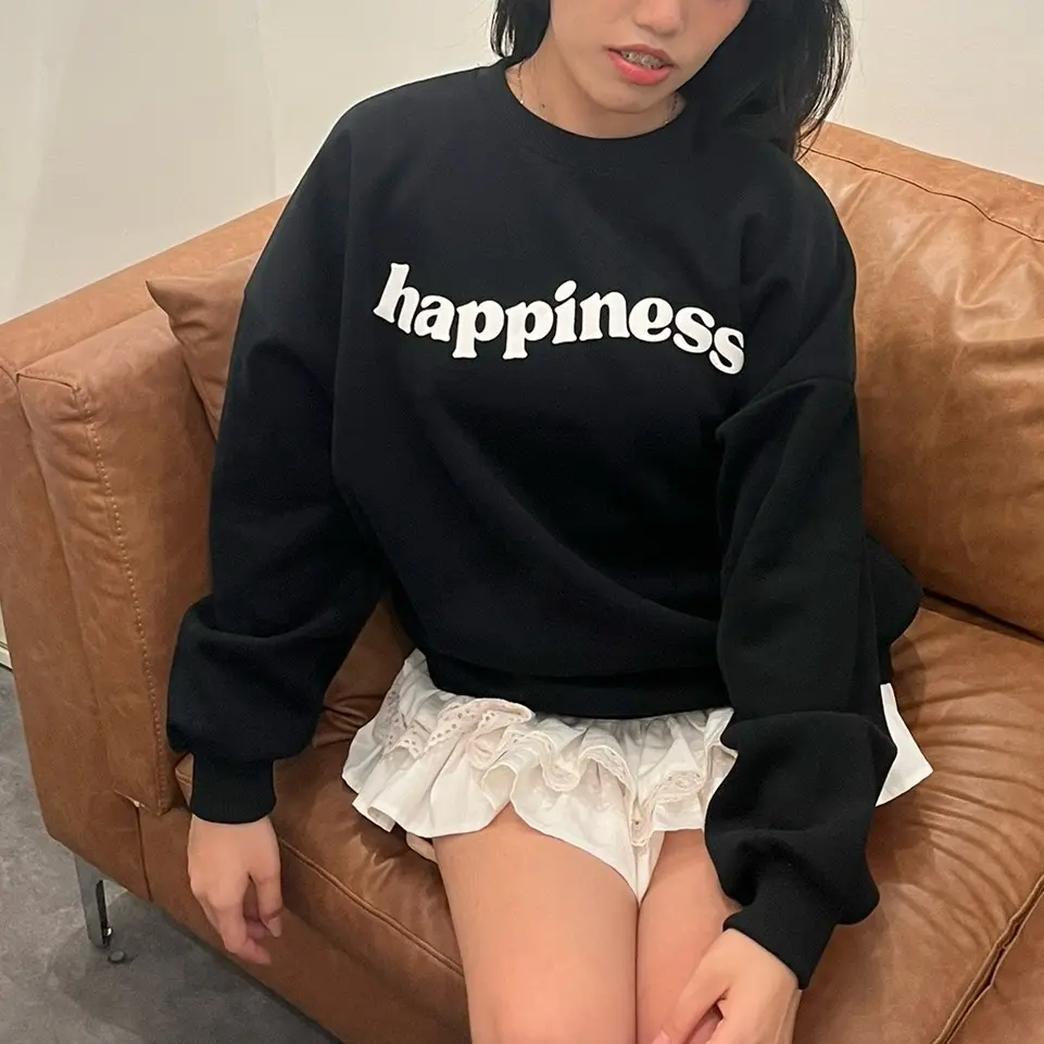 ￼Áo Nỉ Kèm Khăn Thuỷ Thủ Happiness form Thụng , Chất Nỉ 2 Da Đanh Mịn Thích Hợp Cho Mùa Thu Đông unisex Women Nữ Top áo  sweater   nữ áo  sweater nhung
