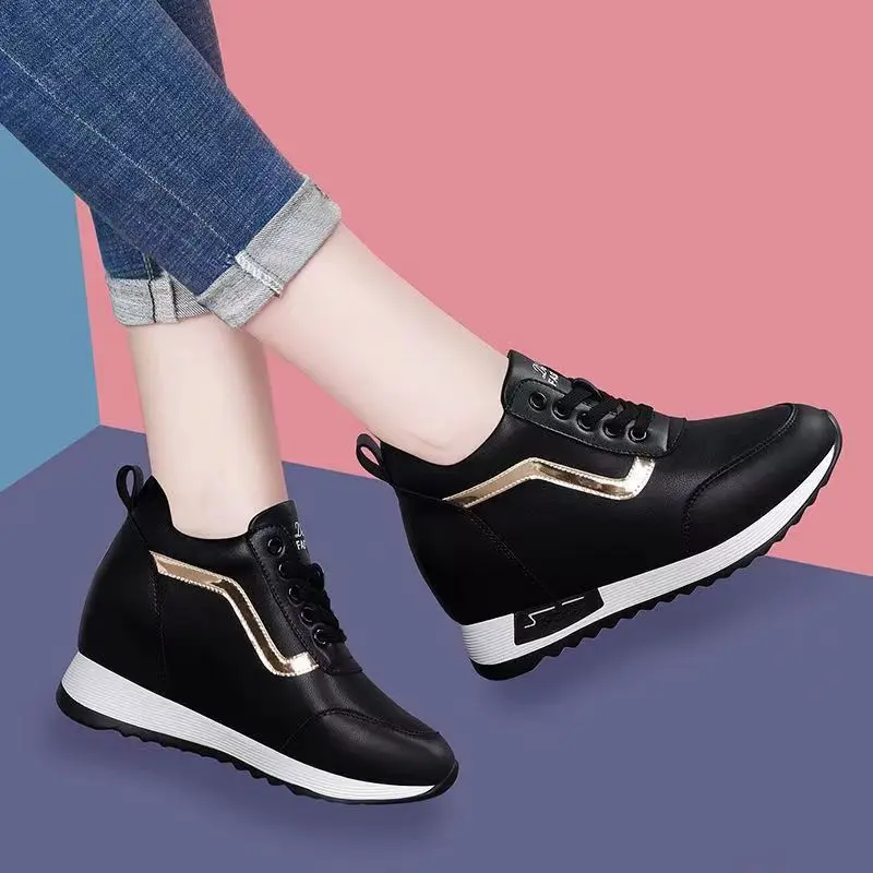 Womens Wedge Trainers Lace Up Non Functional Zip Wide Fit Size, Women's Trainer, Women's Causal Footwear, Ladies Comfortable for Daily Wear All-match 2025 Spring Sneakers Walking Shoes Closed