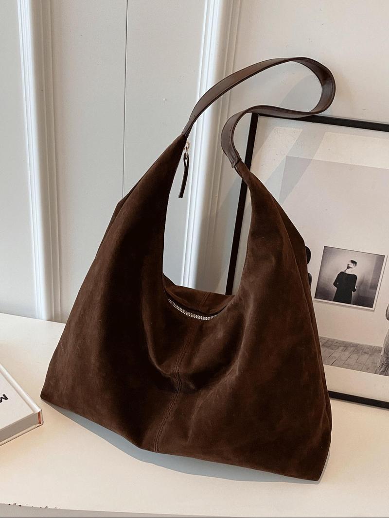 Product Introduction of Women's Solid Color Suede Shoulder Bag, Retro Fashion Shoulder Bag for Daily Used, Casual Trendy Versatile High-quality Daily Commuting Bag, Girl Fashionable Bag 5