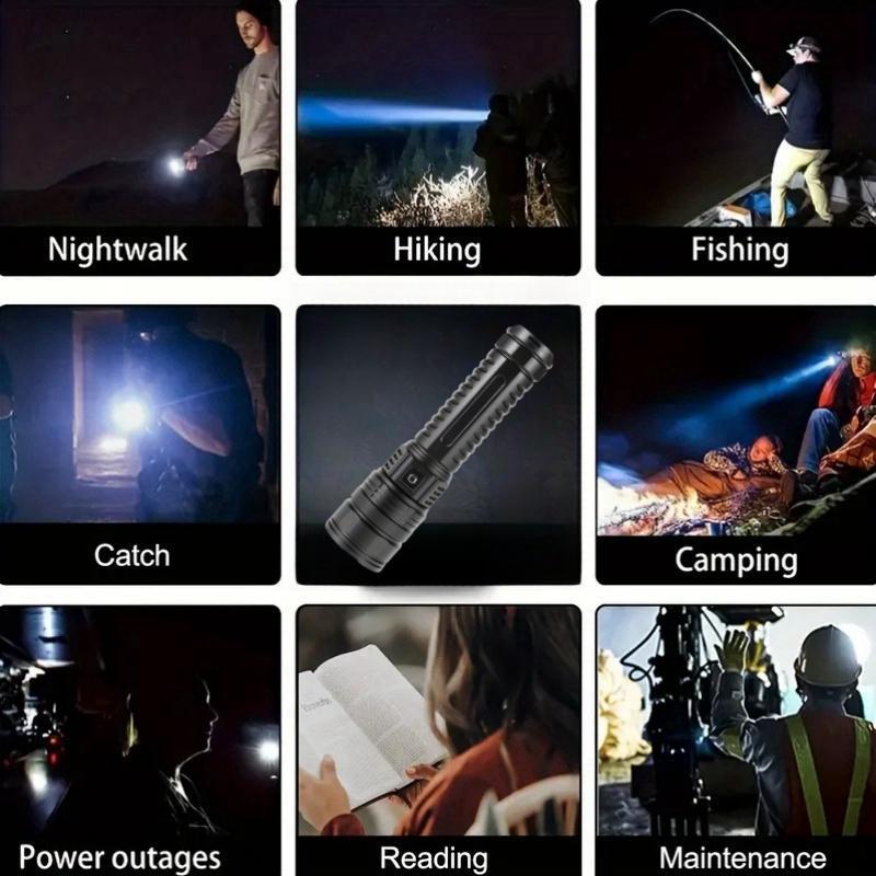 Product Introduction of Rechargeable LED Light, 5 Modes Zoomable Tactical Flashlight, Portable LED Torch Light, Outdoor Flashlight for Camping Hiking, Christmas Gifts 6