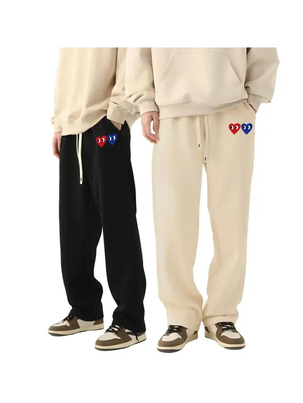Men's Heart Print Pocket Drawstring Waist Sweatpants, Regular Fit Straight Leg Pants for Spring & Fall, Drippy Outfits, Men's Trousers for Summer Daily Wear, Pants for Men, Going Out Outfit, Casual Menswear Valentine's Day, gift, Work Trousers Men 5