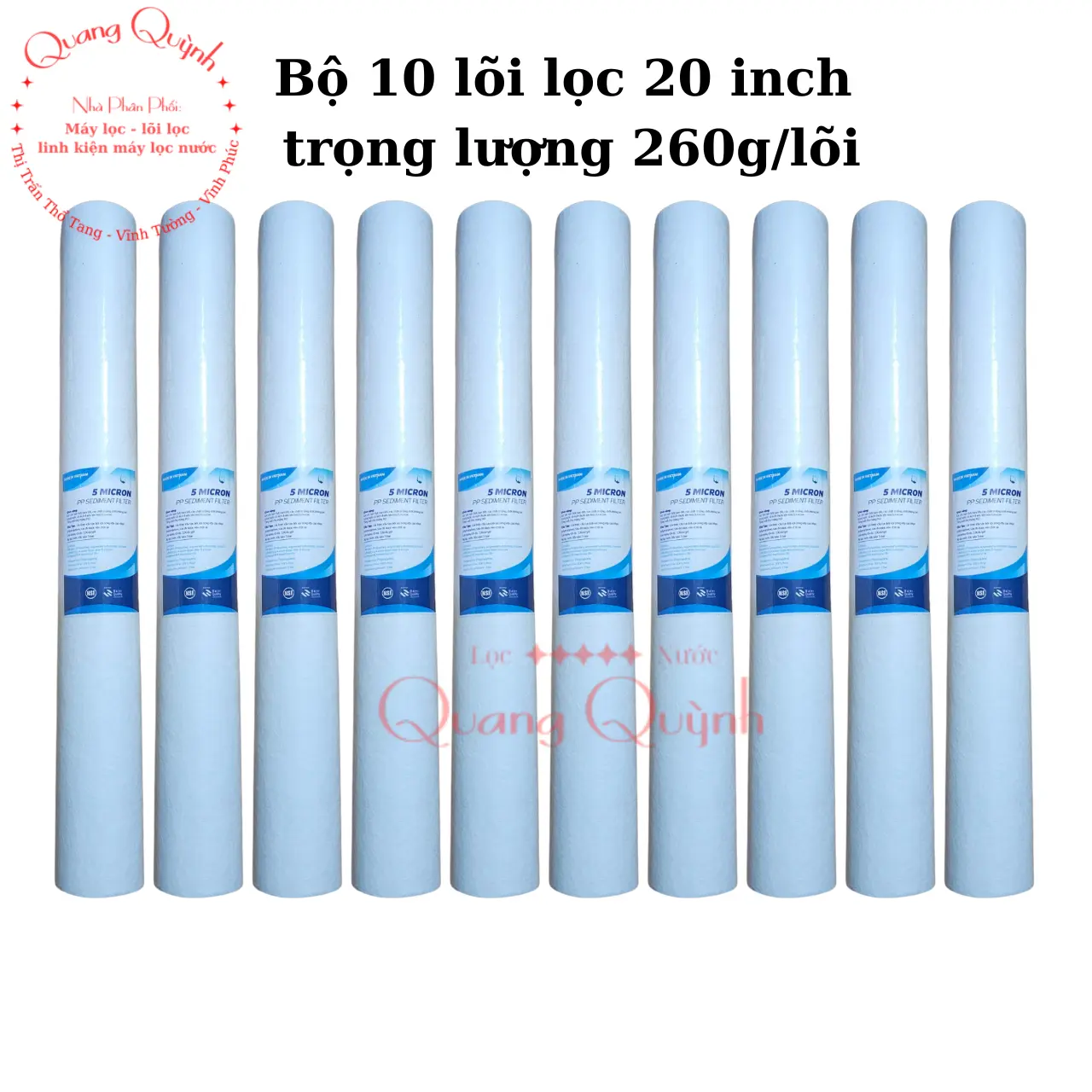 Bộ 10 lõi lọc nước 20 inch trọng lượng 260g/lõi