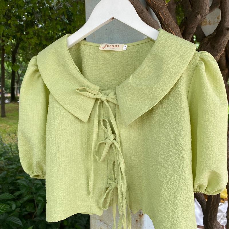 (Ảnh thật)Áo croptop tay phồng cột nơ 6