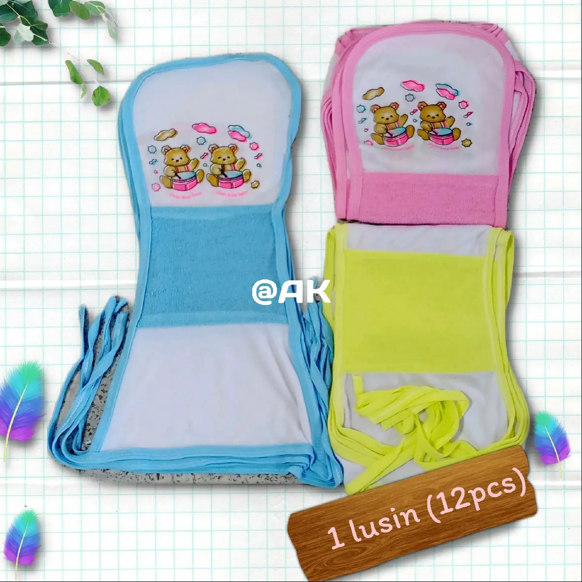 12 Pcs Popok Double Handuk Premium | Biru, Kuning, Pink atau Hijau Bayi