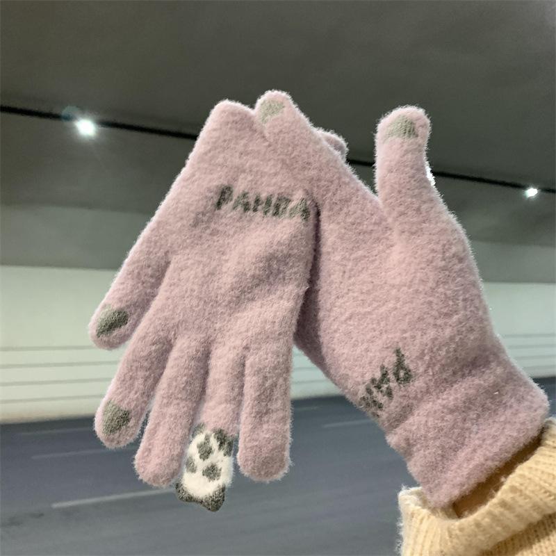 Kawaii Touchscreen Winter Gloves‌ – 5-Finger Knitted Design with Thermal Fleece Lining, Waterproof TPU Thumb Patch & Reflective Stripes (Bike Riding Approved) ‌ 6