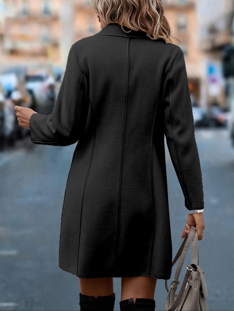 Product Introduction of Women's Solid Button Front Pocket Coat, Elegant Long Sleeve Collared Outerwear for Fall & Winter, Women's Clothing for Daily Wear， Jackets for Women 6