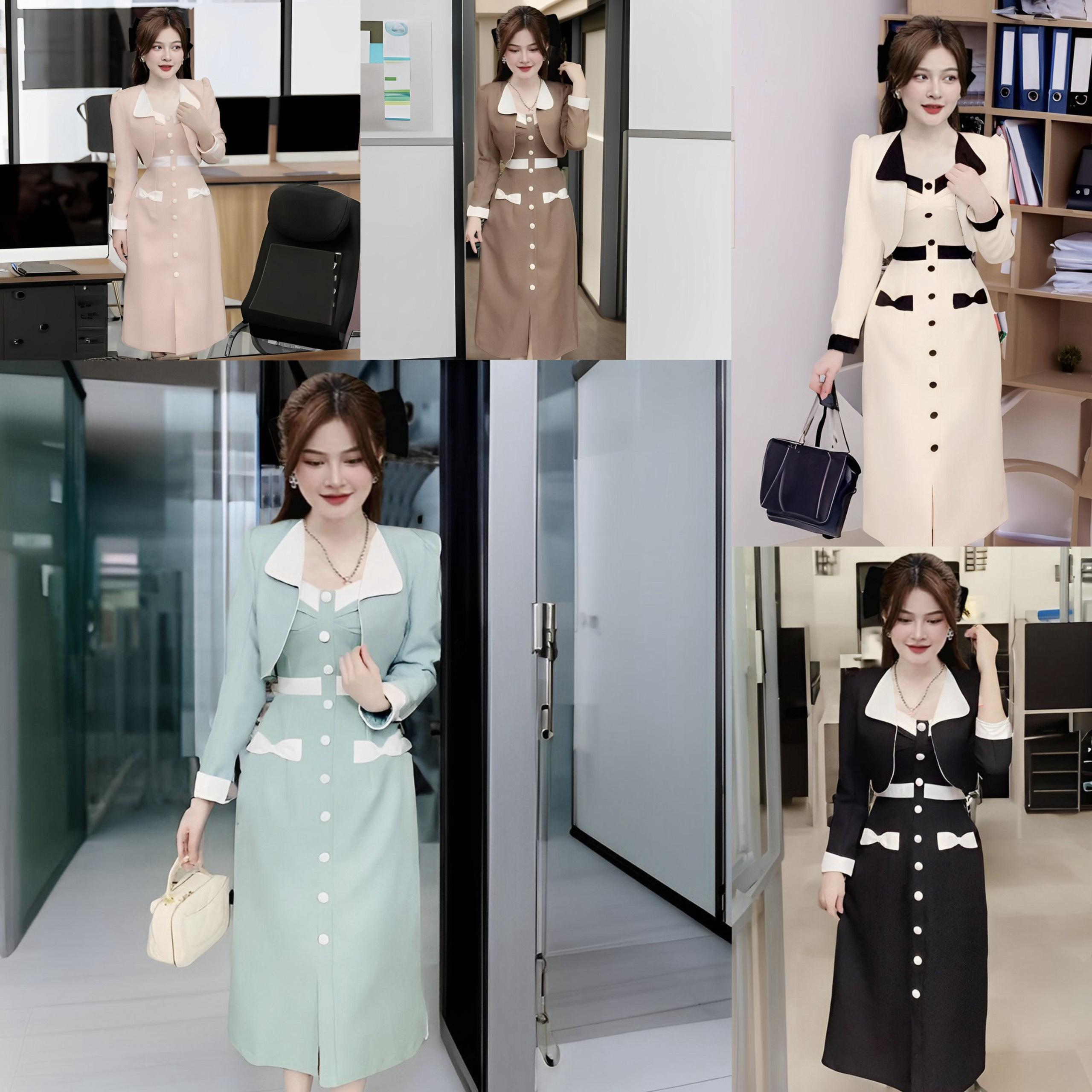 [Xả Kho] Set 2 Món Váy Dáng Dài Áo Khoác Ngoài Vải Cotton Lạnh Bigsize  50 - 100Kg Dễ Thương Nữ Women Dress Đen - A.1282