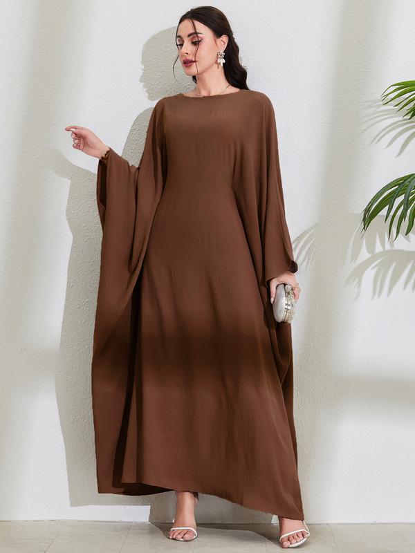 Product Introduction of Discount New Muslim Middle East Arab Maxi Dress Bandage Batwing Sleeve round Neck Fashion Elegant Dress Robe 7
