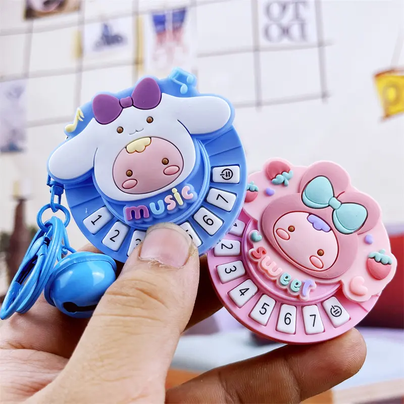 New Fun Sanrio Vinyl Music Box Keychain Backpack Pendant Car Key Ring Claw Machine Small Gift