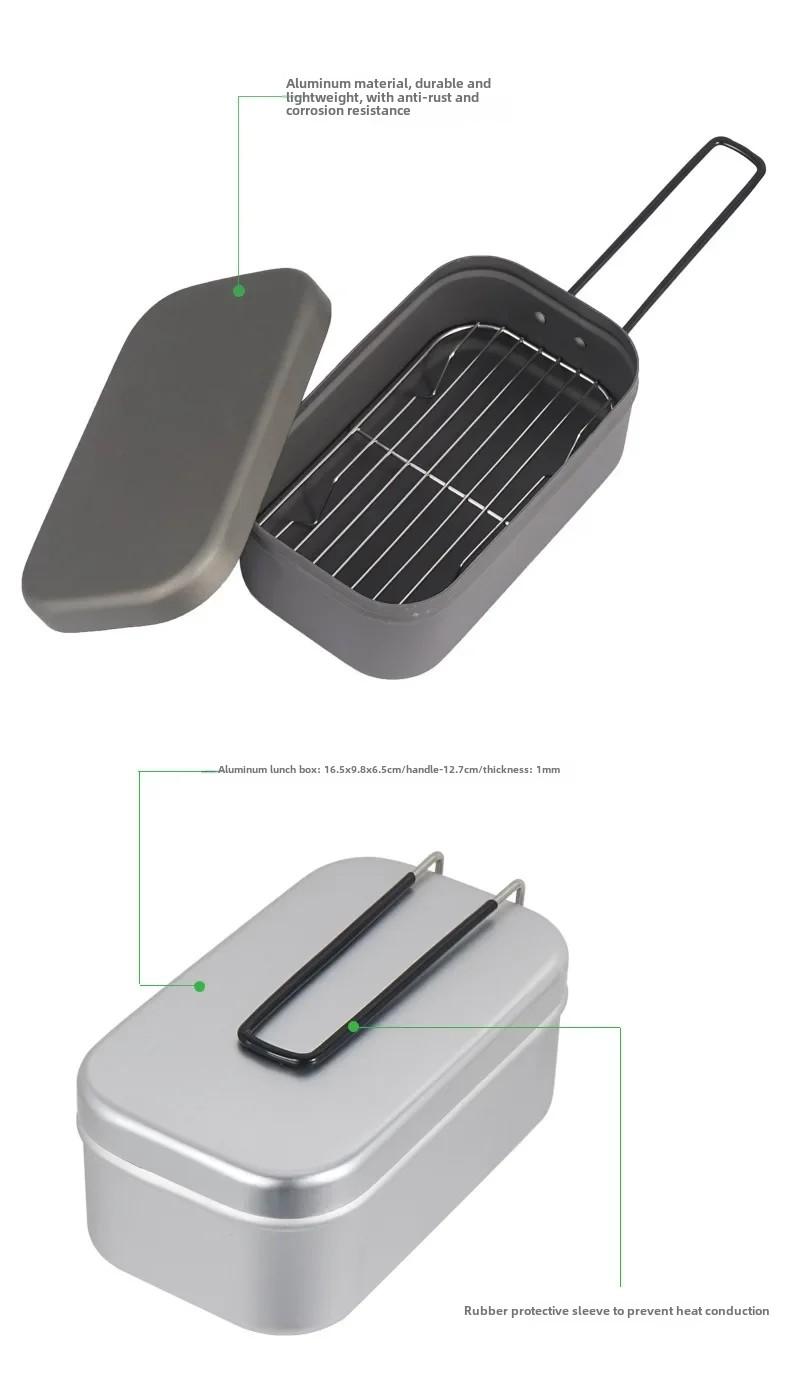 Product Introduction of Camping Outing Folding Handle Aluminum Lunch Box Outdoor Mountaineering Lightweight Portable Lunch Box Tableware 6