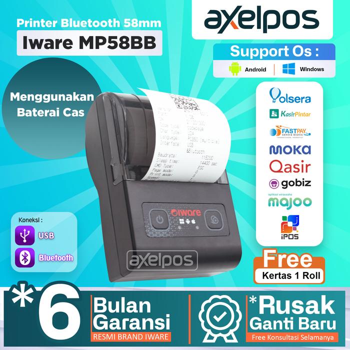 Gambar Printer Bluetooth mini Thermal Kasir 58mm Iware MP58BB dari Axelpos Kota Administrasi Jakarta Pusat Tokopedia