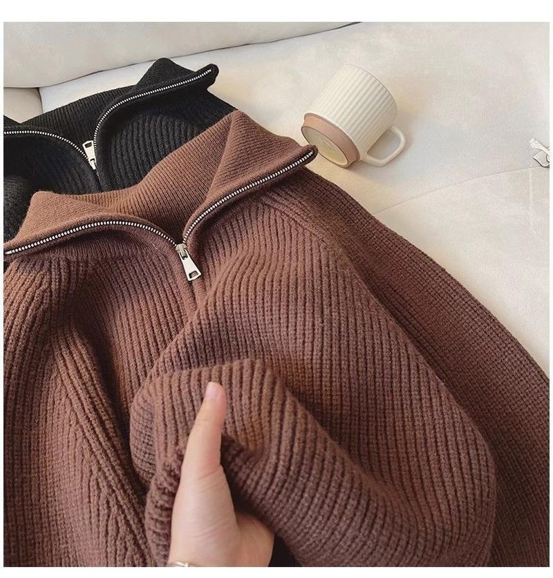 Product Introduction of Áo Len Lười Áo Trên, Dệt Kim Dày, Dáng Rộng Vừa Vặn, Dây Kéo Cài Cửa, Ve Áo, Thiết Kế Đẹp Mừng Sức, Dành Cho Nữ, Hàng Mới Về Thu Đông 2024 Top Women 17