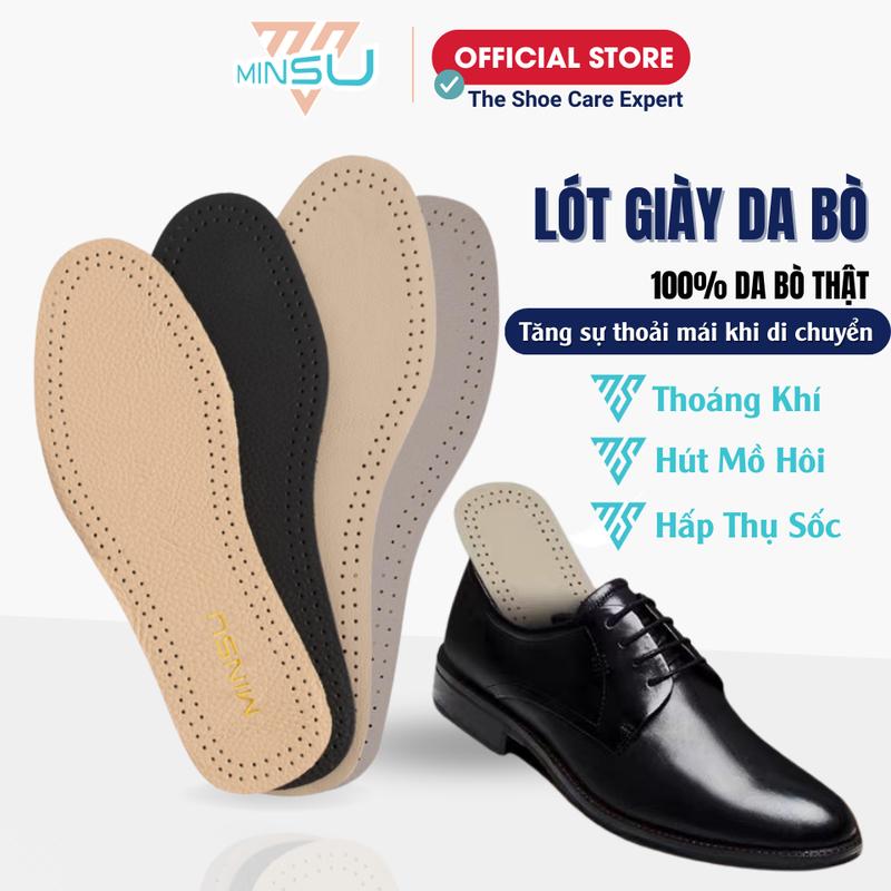 Lót Giày Da Bò Thật 100% MINSU M4028 Nam Nữ Thoáng Khí, Khử Mùi, Êm Ái