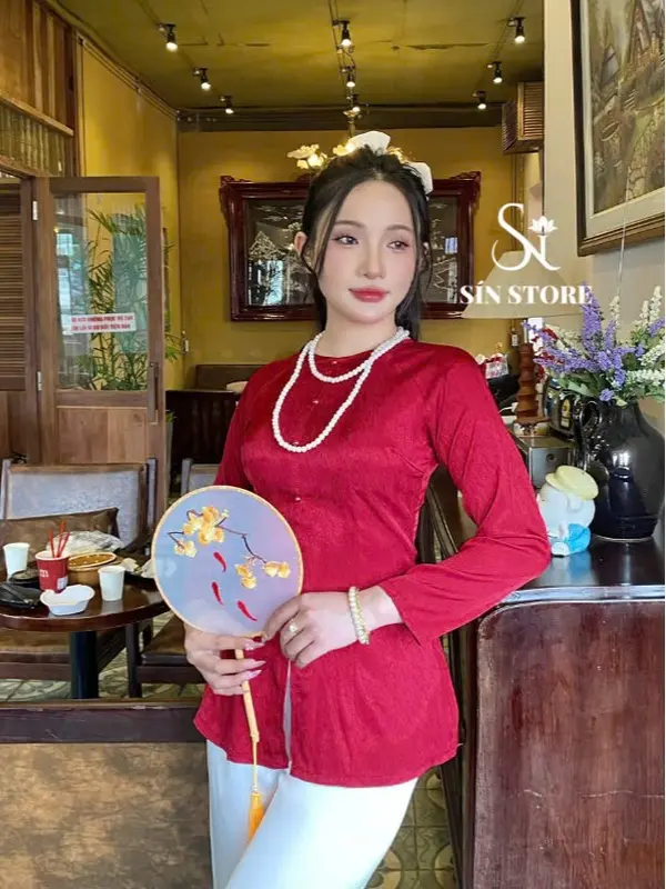 Nguyên bộ bà ba cổ tròn đính cúc ngọc áo lụa xước quần lụa satin tay dài-SÍN STORE-L06 4