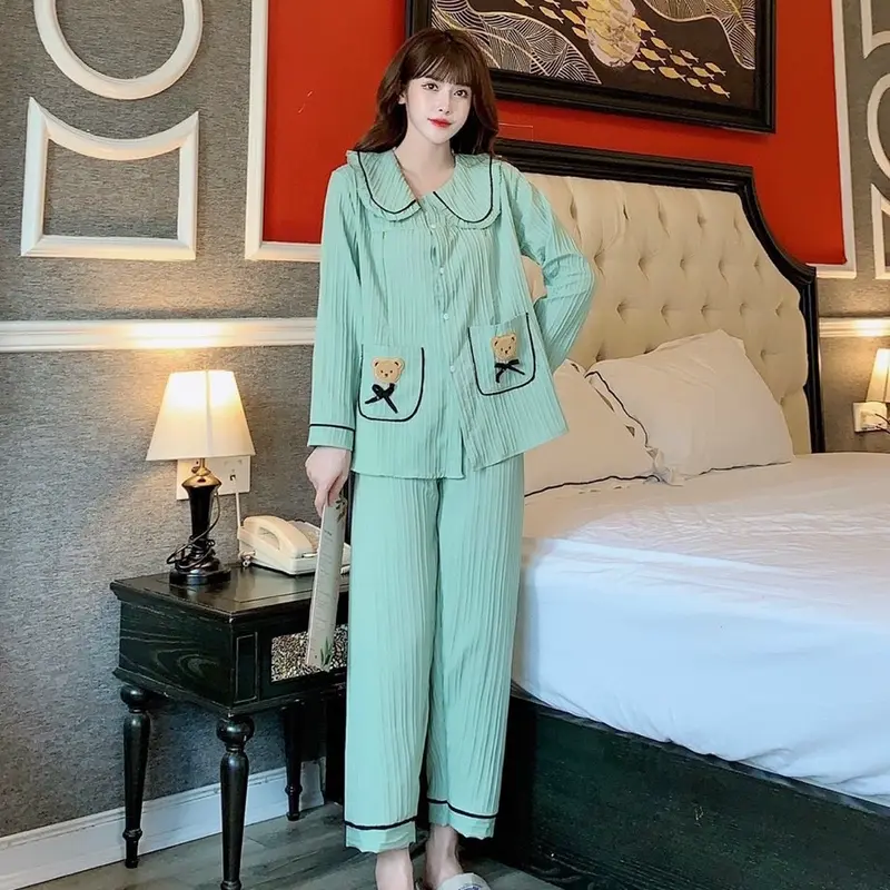 ( Đủ size 45-85kg) Combo 2 Bộ bầu nơ túi Dài Tay - Chất Đũi Gân - thoải mái thoáng mát size từ 45-85kg 2