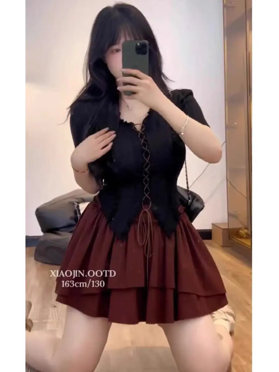 SET váy bèo vải cotton lạnh 40-90kg ( có quần lót). Thời trang bigsize dễ thương nữ dress H24 Women Top Áo Đen