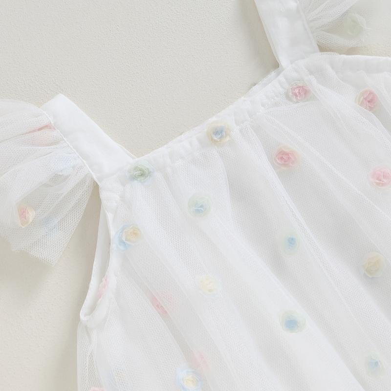 Product Introduction of Baby Girl Tulle Dress Fly Sleeve Square Neck Tutu Dress 3D Flower/Butterfly Party Dress 34