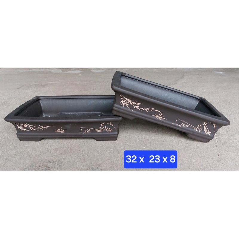 01 Chậu gốm hàng thủ công chữ nhật trồng cây bonsai ký đá đẹp. 32x23x8