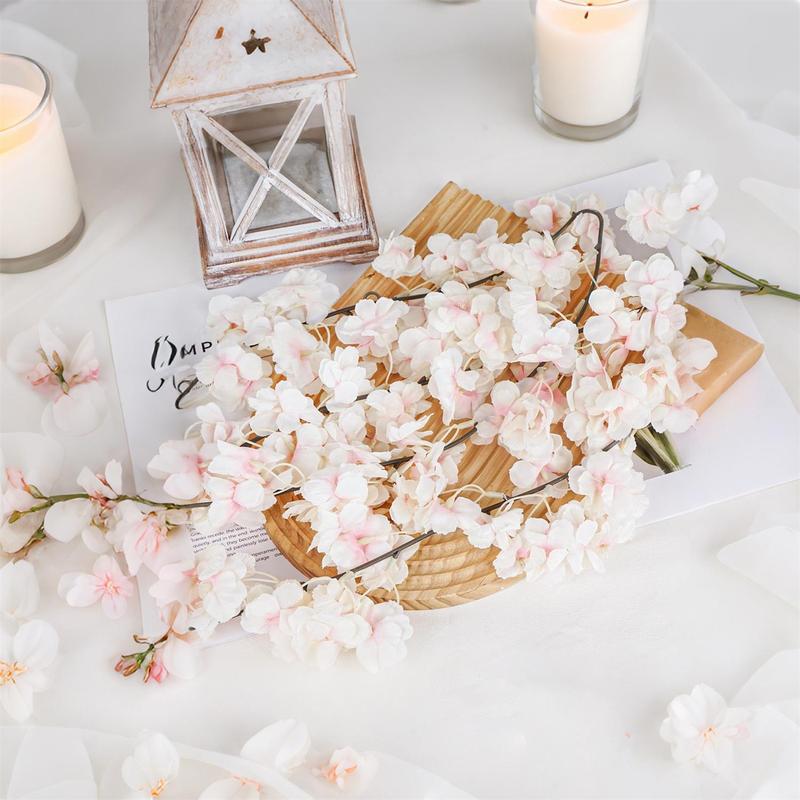 Artificial Cherry Blossom Vine, 1 Count Romantic Cherry Blossom Wreath, Decorative Bow for Wedding Festival Home Decor, Ornaments 5