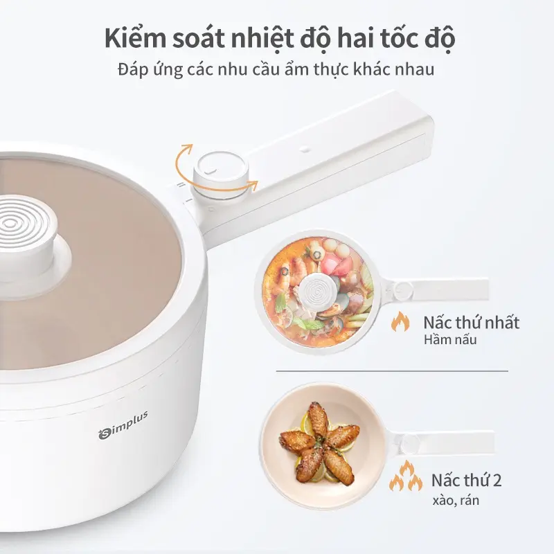 INSSA Nồi lẩu điện chống dính 1.5L đa chức năng, thích hợp cho 2-3 người, điều chỉnh nhiệt độ, tay cầm dài DZGH002 6