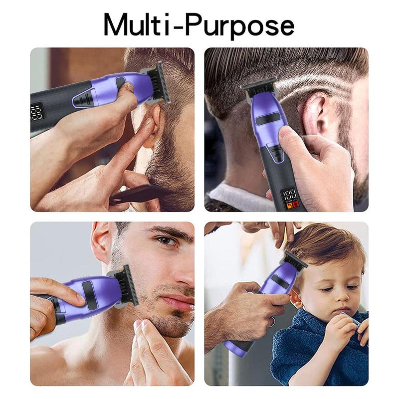Professional Cordless USB Charging LED Display Men Hair Trimmer Kit, 1 Electric Hair Clipper & 4 Limited Comb & 1 Charging Cable & 1 Cleaning Brush 6