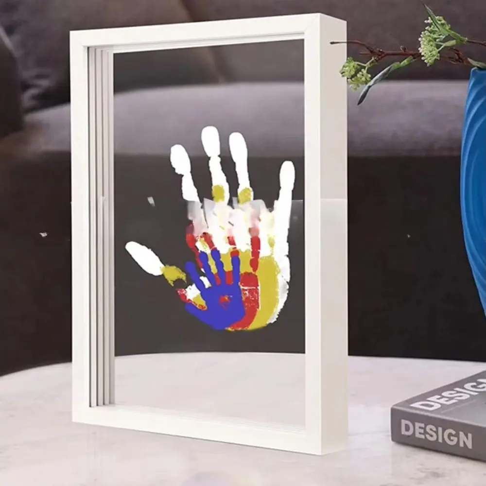 Durable Wooden Frame Handprint Photo Frame Kit DIY Keepsake Family Handprint Photo Frame with 6 Paints Pen Eraser Paintbrush Family Handprint Kit for Family Baby Pet