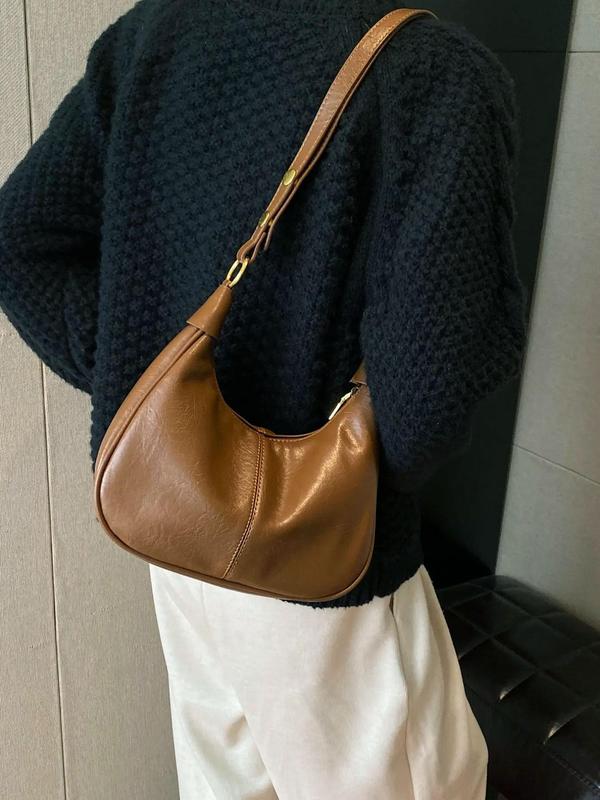 New Women's Simple Solid Color Zipper Shoulder Lux Bag, Fashionable Versatile Underarm Bag, All-match Hobo Bag for Daily Used, Bags for Women 1