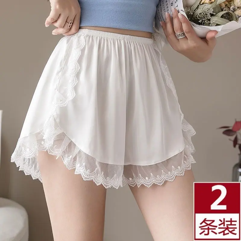 Quần An Toàn Ren, Mặc Ngoài, Mỏng Và Lụa Lạnh, Chống Lộ, Thích Hợp Cho Mùa Hè, Có Thể Mặc Ngoài Trời, Phong Cách JK, Không Nhăn, Dáng Rộng, Mặc Nhà, Quần Đùi, Váy Nữ, Năm 2024