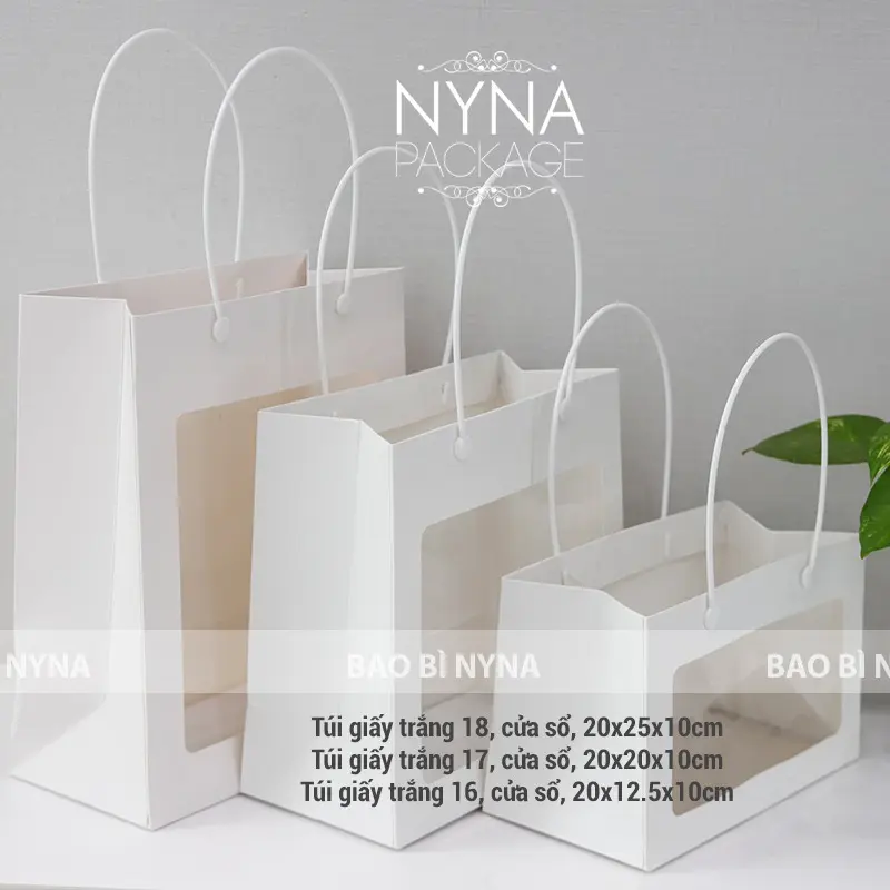 COMBO 10 Túi giấy trắng có cửa sổ và quai nhựa