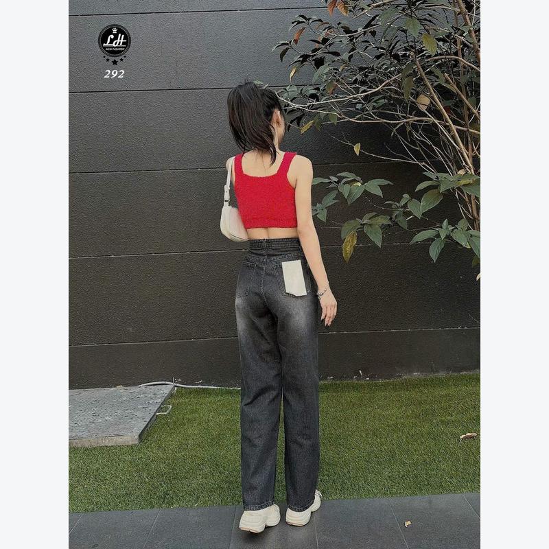 Quần jean nữ trơn cạp cao màu xám đen đơn giản Kim Anh Jeans MS 292 2