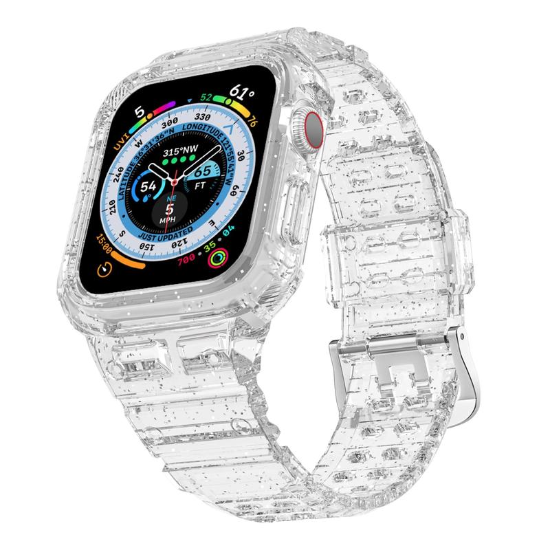 Solid Color Glitter Watch Band (Band Only), Adjustable TPU Transparent Sports Watch Band, Replacement Watch Band For Apple Watch, Electronics Accessories 8