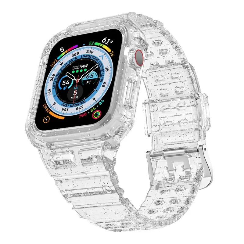 Solid Color Glitter Watch Band (Band Only), Adjustable TPU Transparent Sports Watch Band, Replacement Watch Band For Apple Watch, Electronics Accessories 8