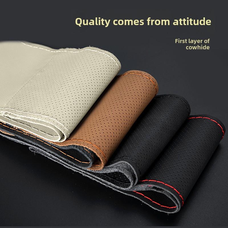 Product Introduction of Hand Shears Leather Steering Wheel Cover Leather Layer Handle Cover Non-Slip Breathable Car Supplies 5