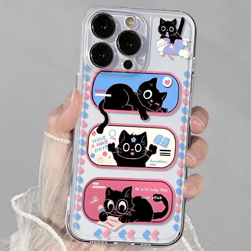 สำหรับ OPPO/VIVO/SAMSUNG/APPLE/XIAOMI/REDMI เคสโทรศัพท์แมวดำน่ารัก RENO14/13F/12/11/8T/7Z/6 A5PRO A5