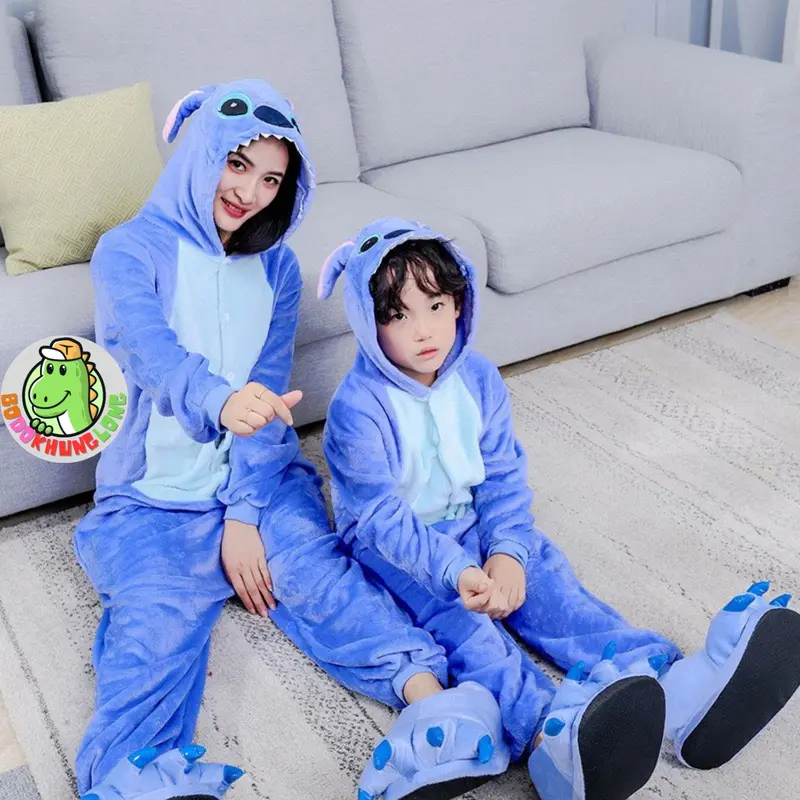 Bộ đồ Stitch Xanh, bộ đồ hình thú cho Trẻ em và Người lớn hàng Quảng Châu Loại 1 [KL20] 4