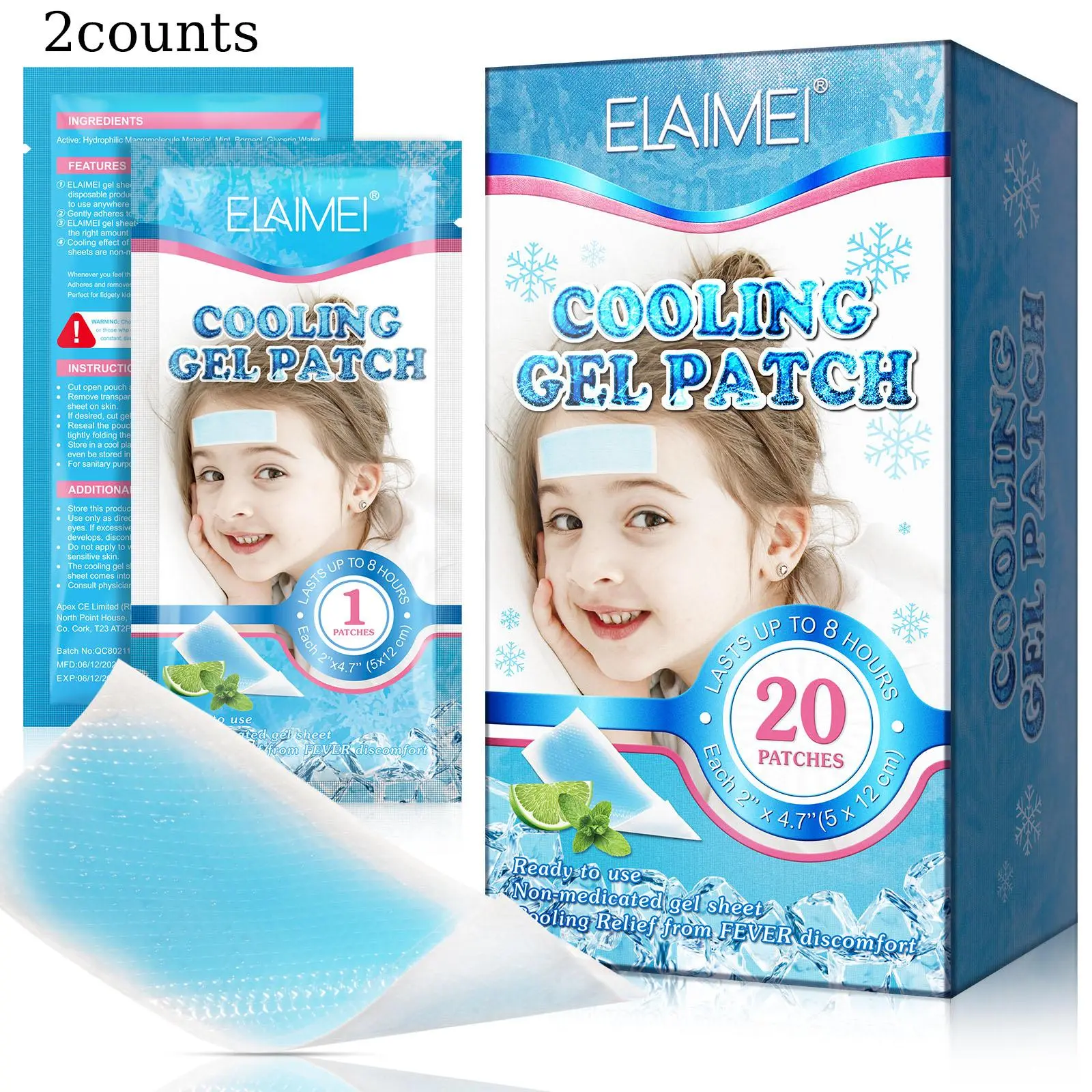 Ice Cooling Gel Patch, 2 Boxes(20pcs/box) Cold Compress Patch, Cooling Gel Sticker for Face, Neck, Eyes, Body, Skin Care Product