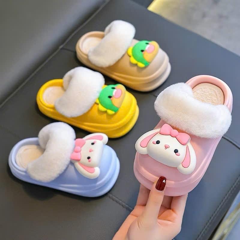 Dép Sục Trẻ Em Lót Lông , Phần Lông Có Thể Tháo Rời, Đế Siêu Nhẹ Chống Trơn Trượt Hoạ Tiết Động Vật Dễ Thương dép lê cho bé gái