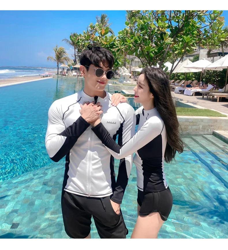 Product Introduction of Long Sleeve Rash Guards Swimwear Women 2024 Patchwork Couple Two-Piece Swimsuit Men Surfing Swimming Suit Beach Diving Bath Suit 32