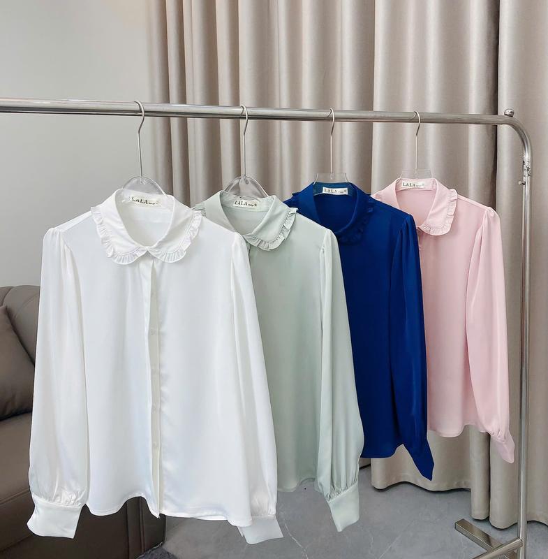Áo Sơ Mi Nữ Lụa Tằm Trơn Cổ Sen Viền Bèo Lala Fashion Mã 4607 4